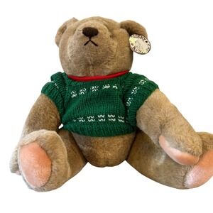 Vintage Gund Bialosky & Friends Teddy Bear Plush Knit Green Sweater Brown 1982